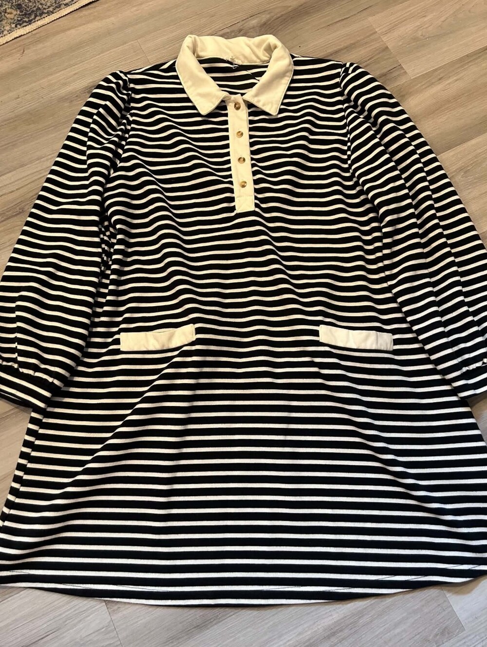 JODIFL Black and White Striped Polo Dress